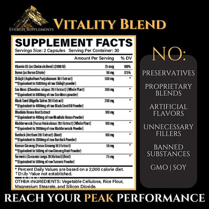 Earth's Vitality Blend | Shilajit Pure Himalayan 9000MG, Energy Booster Sea Moss 2000MG, Rhodiola Rosea 1000MG, Black Seed Oil, Bladderwrack, Ginseng, Turmeric, Burdock Root 500MG